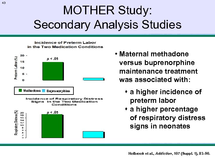 43 MOTHER Study: Secondary Analysis Studies p <. 05 ■ Methadone ■ Buprenorphine p