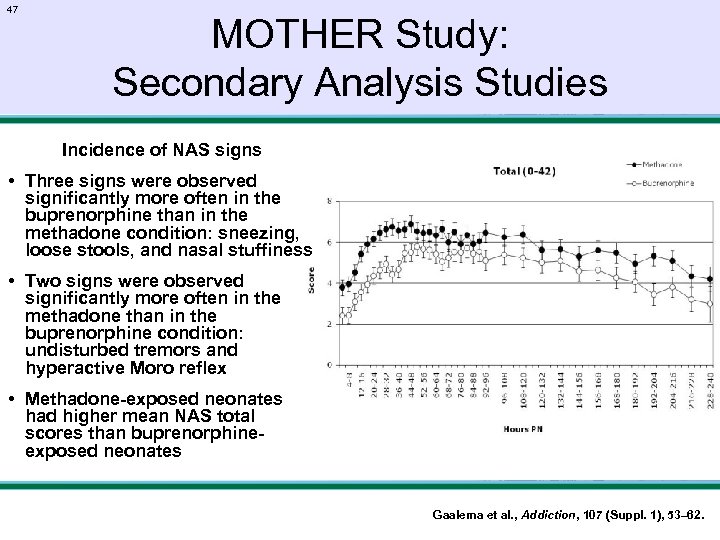 47 MOTHER Study: Secondary Analysis Studies Incidence of NAS signs Three signs were observed