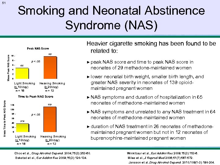 51 Smoking and Neonatal Abstinence Syndrome (NAS) Heavier cigarette smoking has been found to