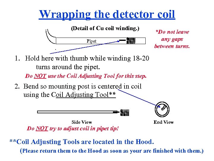 Wrapping the detector coil (Detail of Cu coil winding. ) Pipet *Do not leave