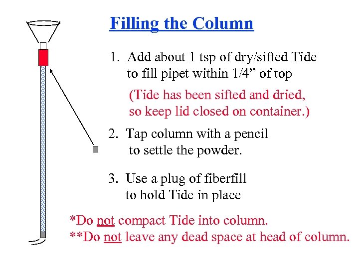 Filling the Column 1. Add about 1 tsp of dry/sifted Tide to fill pipet