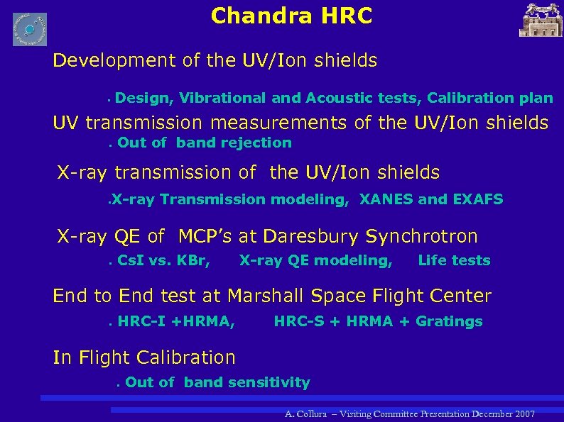 Chandra HRC Development of the UV/Ion shields Design, Vibrational and Acoustic tests, Calibration plan