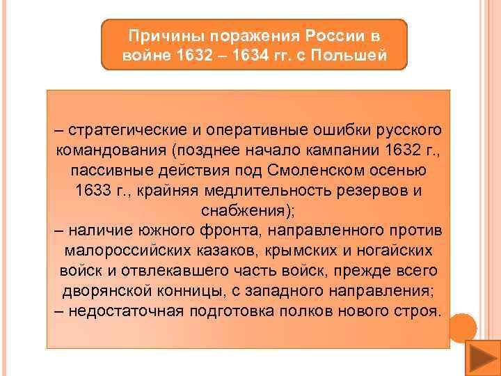 Причины поражения России в войне 1632 – 1634 гг. с Польшей – стратегические и