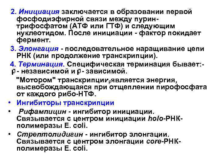 2. Инициация заключается в образовании первой фосфодиэфирной связи между пуринтрифосфатом (АТФ или ГТФ) и