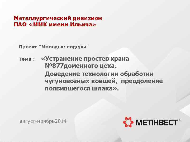 Металлургический дивизион ПАО «ММК имени Ильича» Проект 
