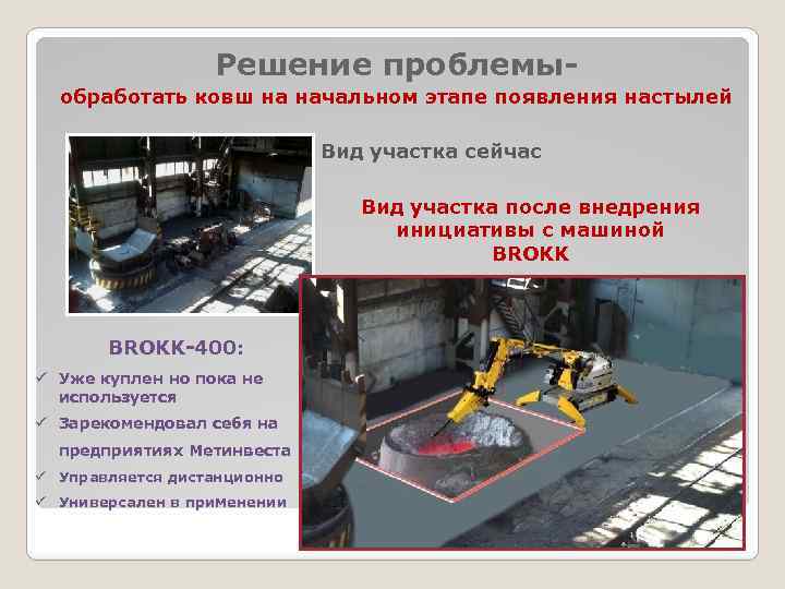 Решение проблемыобработать ковш на начальном этапе появления настылей Вид участка сейчас Вид участка после