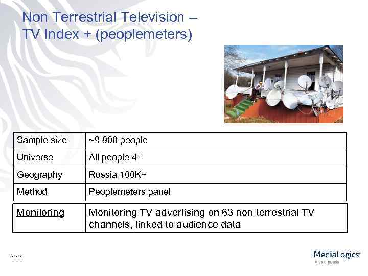 Non Terrestrial Television – TV Index + (peoplemeters) Sample size ~9 900 people Universe