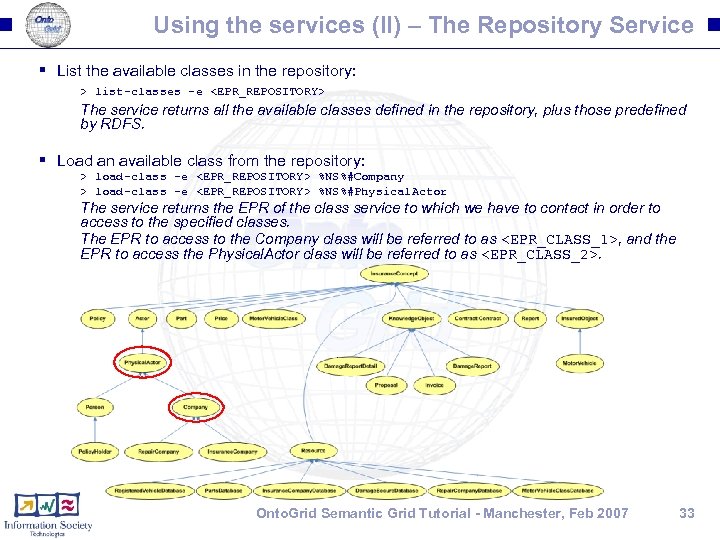 Using the services (II) – The Repository Service § List the available classes in