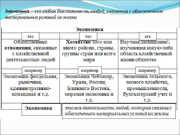 Экономика – это любая деятельность людей, связанная с обеспечением материальных условий их жизни 