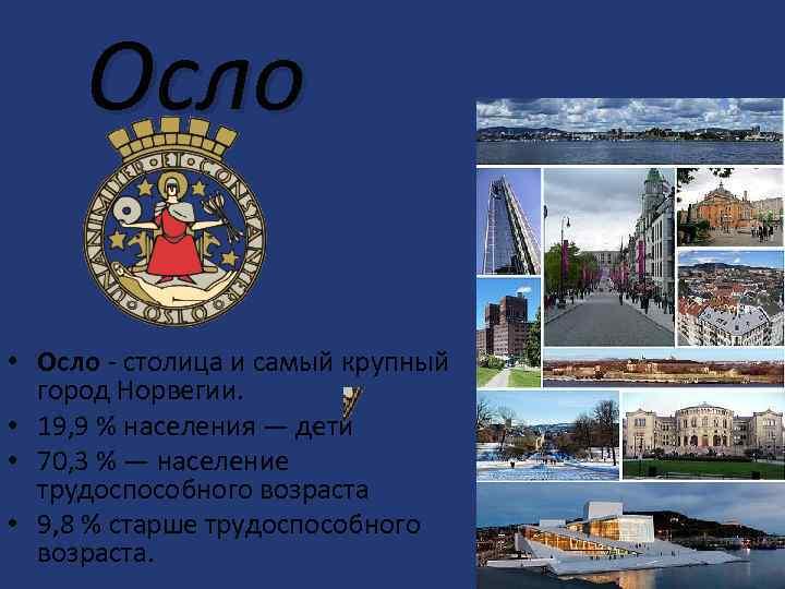 Осло • Осло - столица и самый крупный город Норвегии. • 19, 9 %