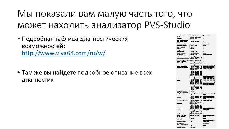 Мы показали вам малую часть того, что может находить анализатор PVS-Studio • Подробная таблица