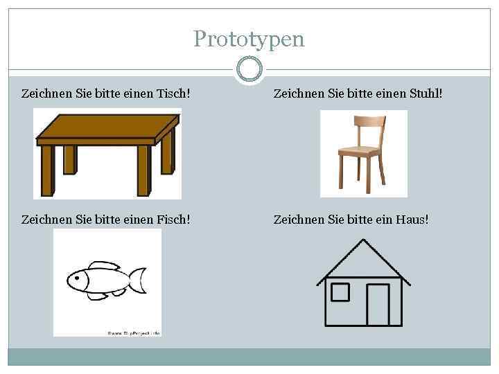 Prototypen Zeichnen Sie bitte einen Tisch! Zeichnen Sie bitte einen Stuhl! Zeichnen Sie bitte