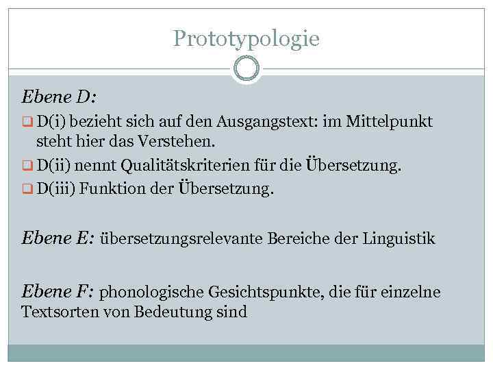 Prototypologie Ebene D: q D(i) bezieht sich auf den Ausgangstext: im Mittelpunkt steht hier