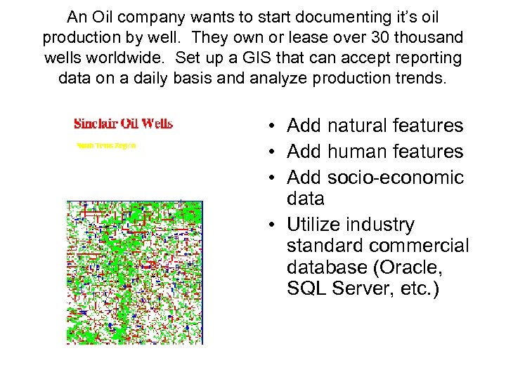 An Oil company wants to start documenting it’s oil production by well. They own