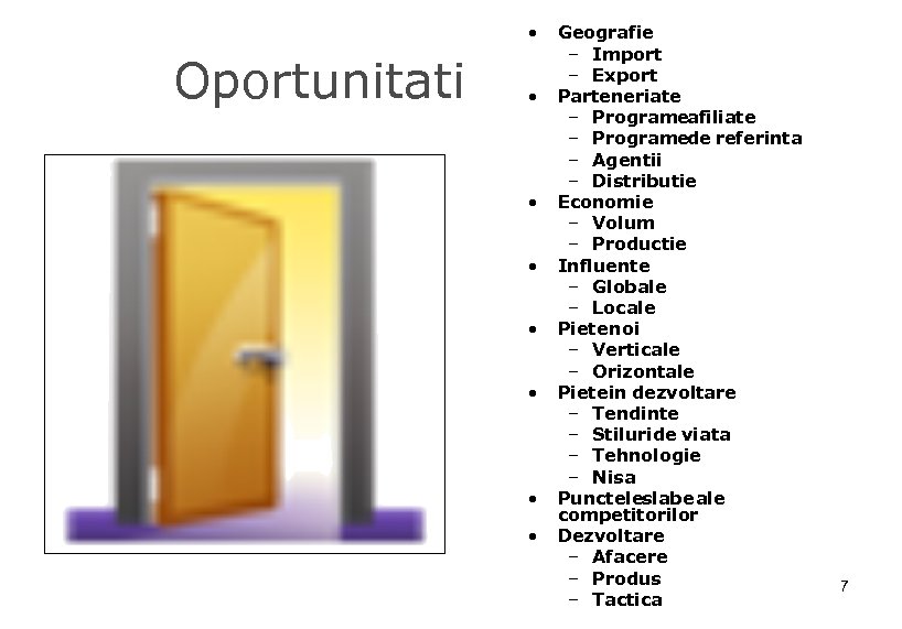  • Oportunitati • • Geografie – Import – Export Parteneriate – Programeafiliate –