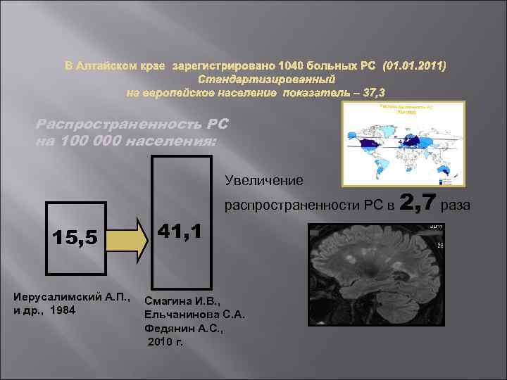 В Алтайском крае зарегистрировано 1040 больных РС (01. 2011) Стандартизированный на европейское население показатель