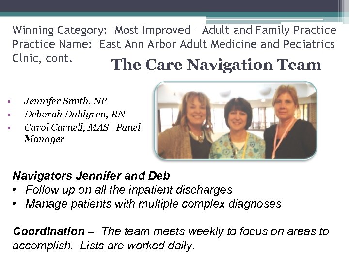 Winning Category: Most Improved – Adult and Family Practice Name: East Ann Arbor Adult