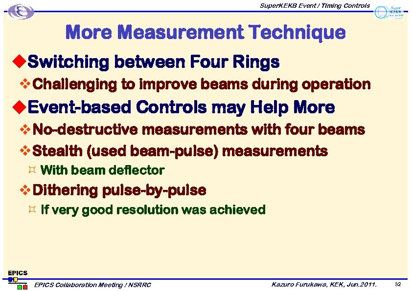 Super. KEKB Event / Timing Controls More Measurement Technique u. Switching between Four Rings
