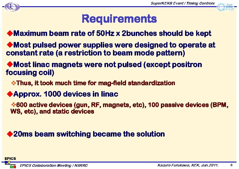 Super. KEKB Event / Timing Controls Requirements u. Maximum beam rate of 50 Hz