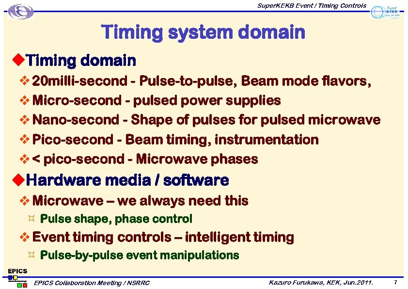 Super. KEKB Event / Timing Controls Timing system domain u. Timing domain v 20