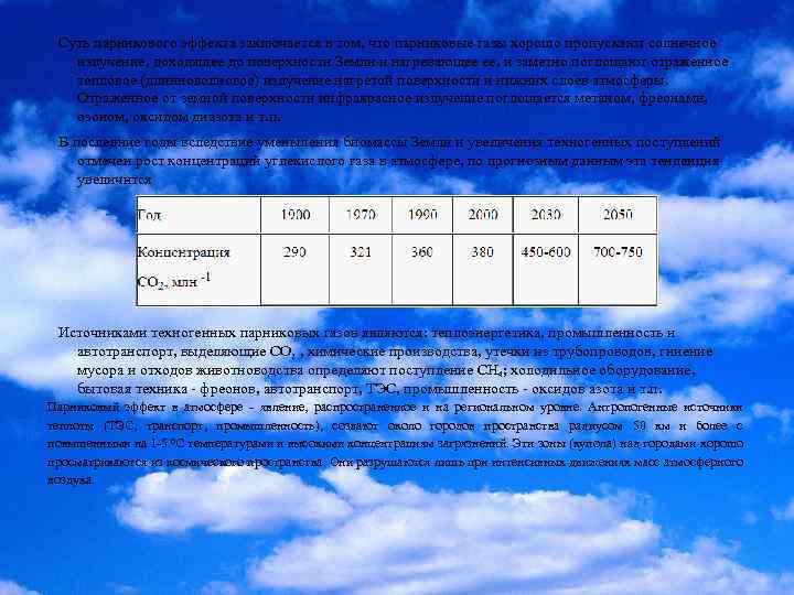 Суть парникового эффекта заключается в том, что парниковые газы хорошо пропускают солнечное излучение, доходящее