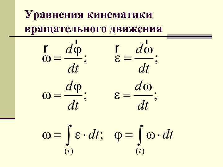 Уравнения кинематики вращательного движения 