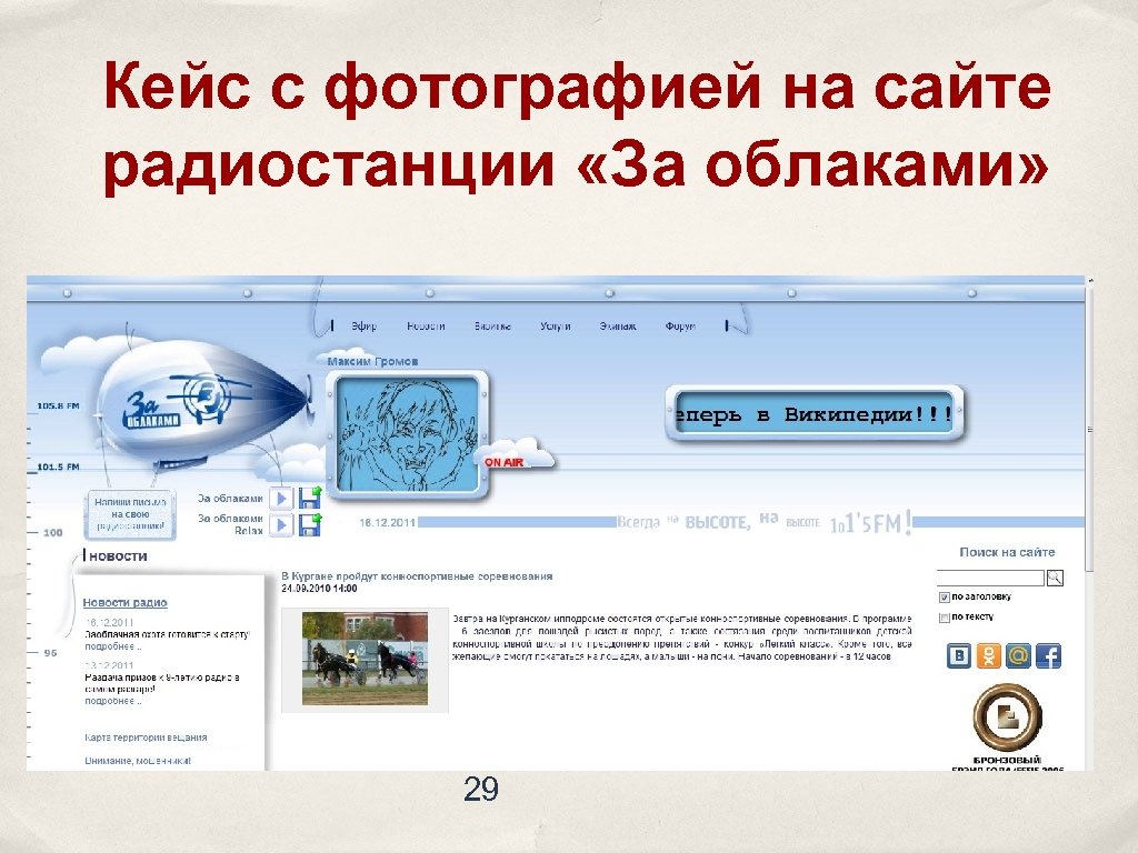 Кейс с фотографией на сайте радиостанции «За облаками» 29 