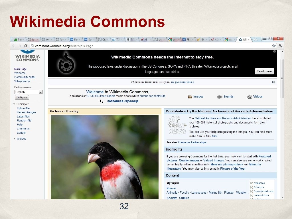 Wikimedia Commons Пользователям лицензии Creative Commons дают контент, который можно легально использовать - например,