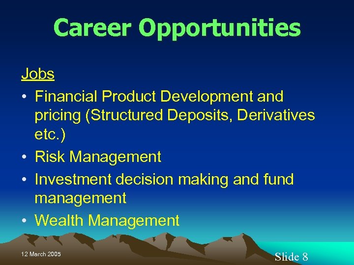 Career Opportunities Jobs • Financial Product Development and pricing (Structured Deposits, Derivatives etc. )