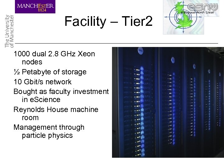 Facility – Tier 2 1000 dual 2. 8 GHz Xeon nodes ½ Petabyte of