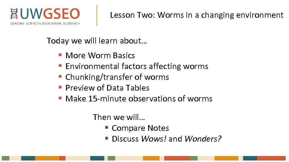 Lesson Two: Worms in a changing environment Today we will learn about… § §