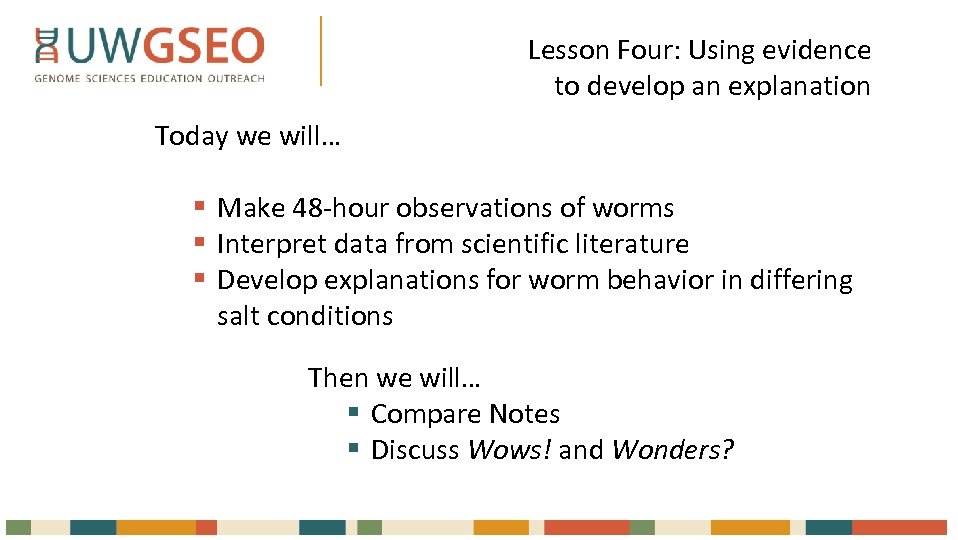 Lesson Four: Using evidence to develop an explanation Today we will… § Make 48