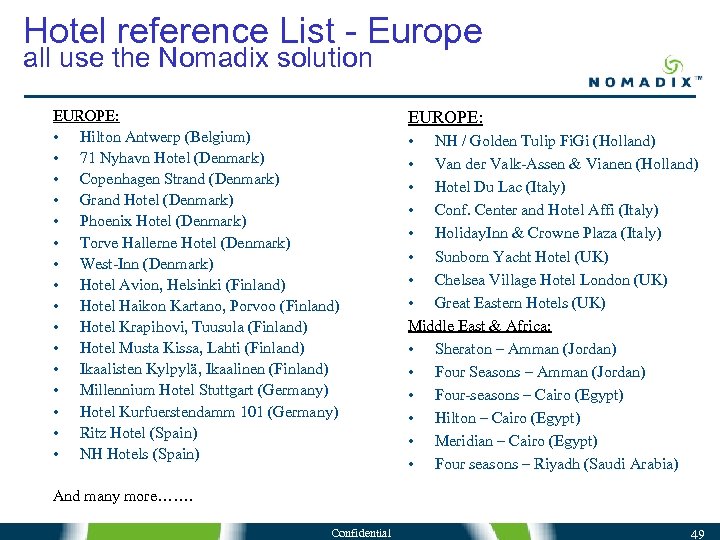 Hotel reference List - Europe all use the Nomadix solution EUROPE: • Hilton Antwerp