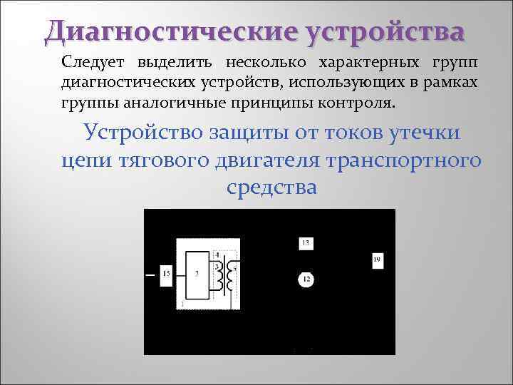 Диагностические устройства Следует выделить несколько характерных групп диагностических устройств, использующих в рамках группы аналогичные