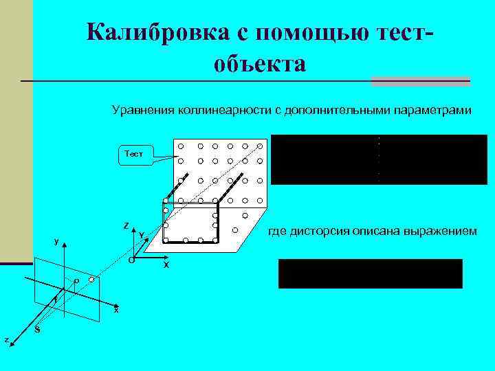 Калибровка с помощью тестобъекта Уравнения коллинеарности с дополнительными параметрами Тест Z O o f