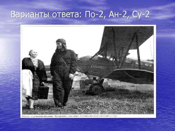 Варианты ответа: По-2, Ан-2, Су-2 