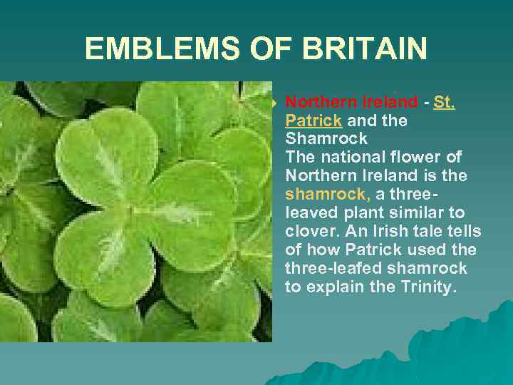 EMBLEMS OF BRITAIN u Northern Ireland - St. Patrick and the Shamrock The national