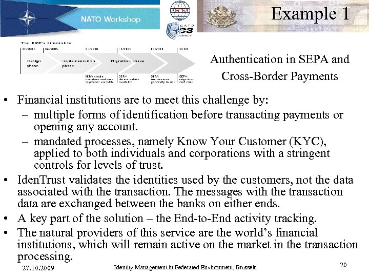 Example 1 Authentication in SEPA and Cross-Border Payments • Financial institutions are to meet