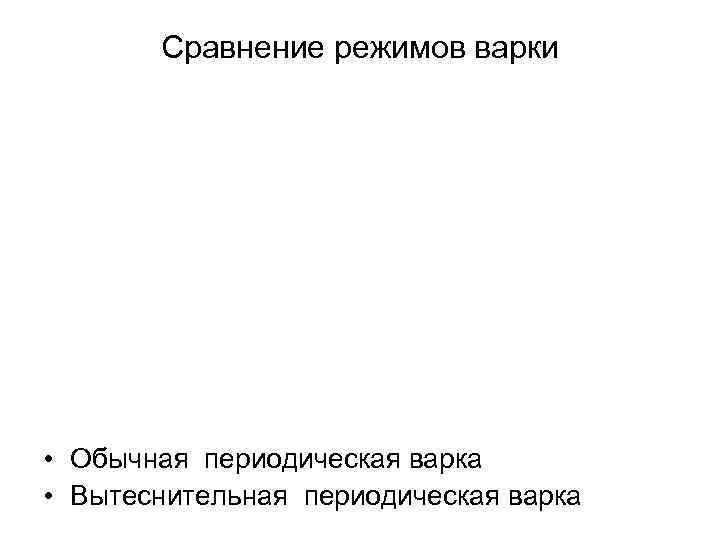 Сравнение режимов варки • Обычная периодическая варка • Вытеснительная периодическая варка 