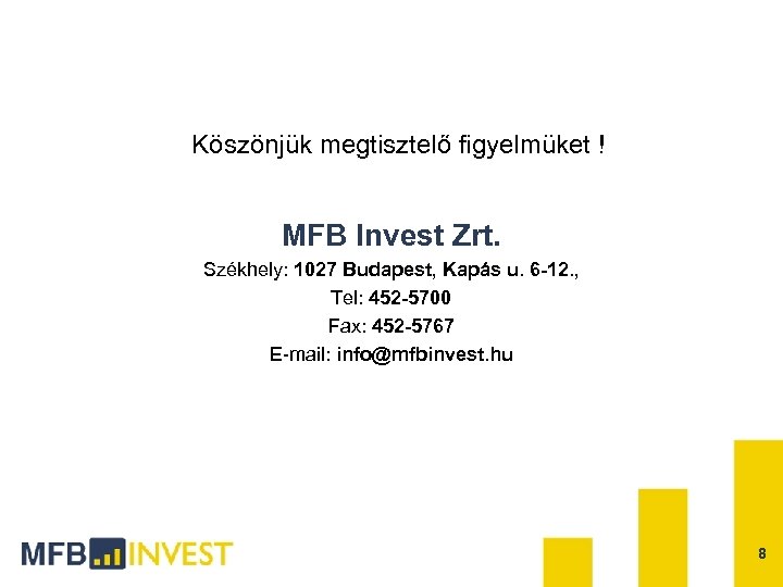 Köszönjük megtisztelő figyelmüket ! MFB Invest Zrt. Székhely: 1027 Budapest, Kapás u. 6 -12.