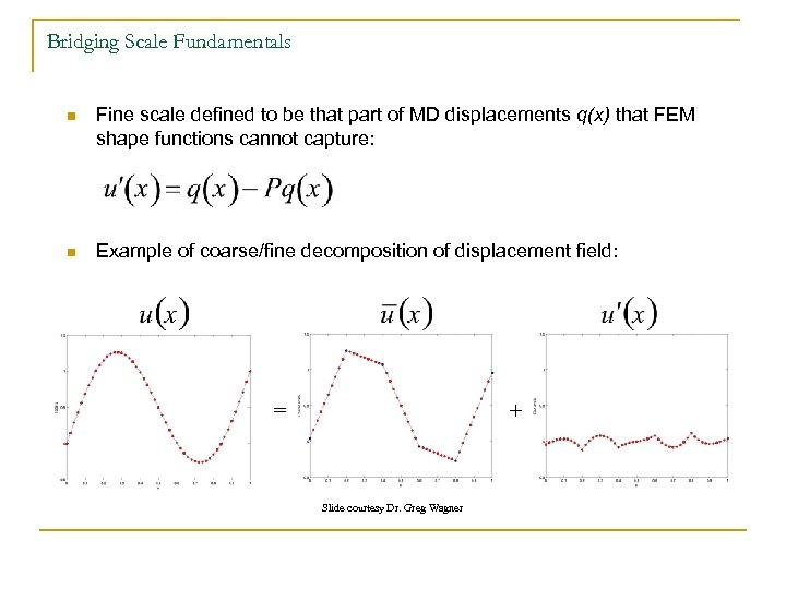 Bridging Scale Fundamentals n Fine scale defined to be that part of MD displacements