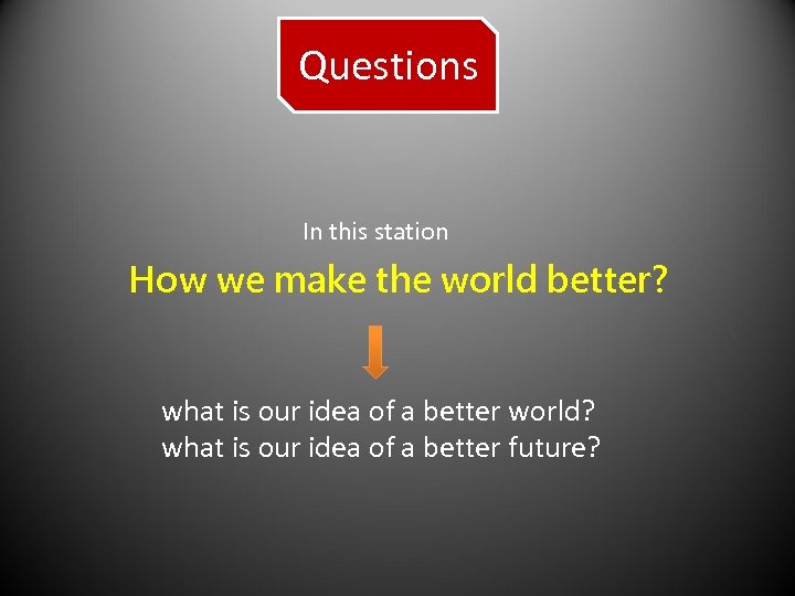 Questions In this station How we make the world better? what is our idea