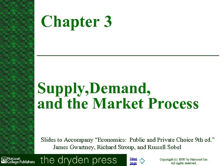 Chapter 3 Supply, Demand, and the Market Process Slides to Accompany “Economics: Public and