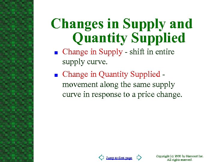 Changes in Supply and Quantity Supplied n n Change in Supply - shift in