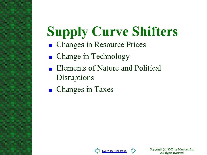 Supply Curve Shifters n n Changes in Resource Prices Change in Technology Elements of