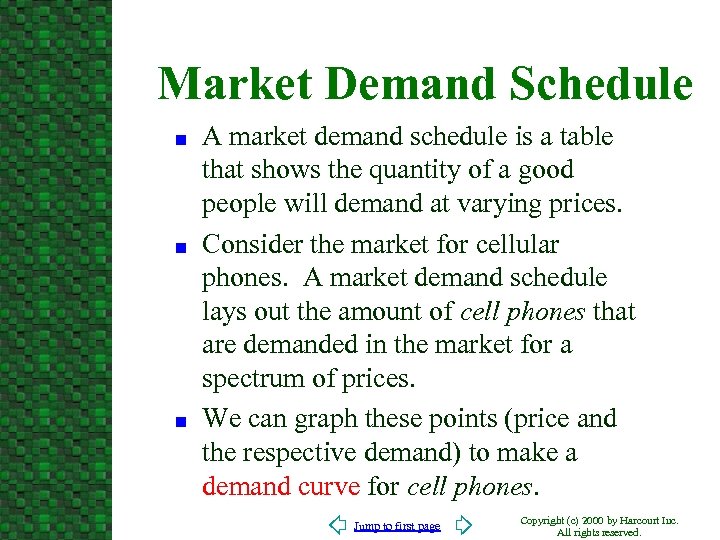 Market Demand Schedule n n n A market demand schedule is a table that