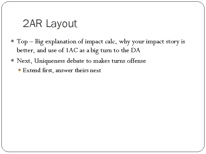 2 AR Layout Top – Big explanation of impact calc, why your impact story