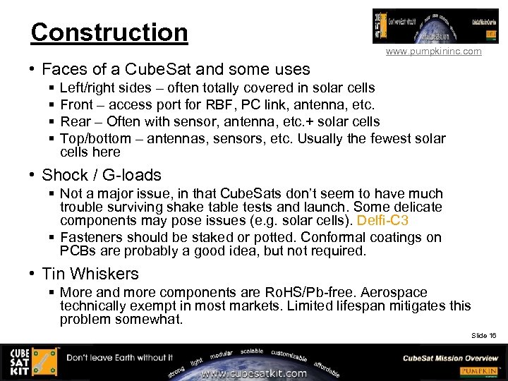 Construction www. pumpkininc. com • Faces of a Cube. Sat and some uses §