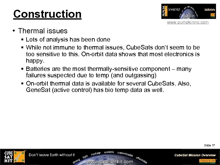 Construction www. pumpkininc. com • Thermal issues § Lots of analysis has been done