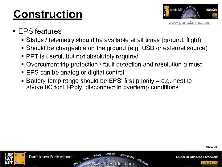 Construction www. pumpkininc. com • EPS features § § § Status / telemetry should